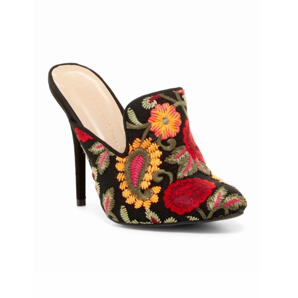 Wild Diva Embroidered Mules